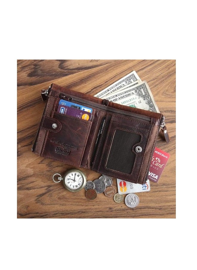 Genuine Leather Wallet  RFID Blocking Wallet for Men Bifold Zip Wallet 7 Card Slots  1 ID Window