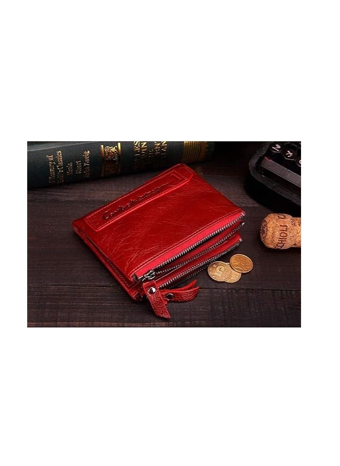 Genuine Leather Wallet  RFID Blocking Wallet for Men Bifold Zip Wallet 7 Card Slots  1 ID Window