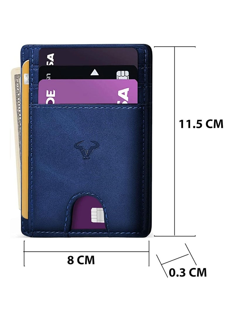 Genuine Leather Slim Wallet RFID Blocking Skinny Minimal Thin Front Pocket Wallet Sleeve Card Holder for Men 7 Card Slots 1 ID Window