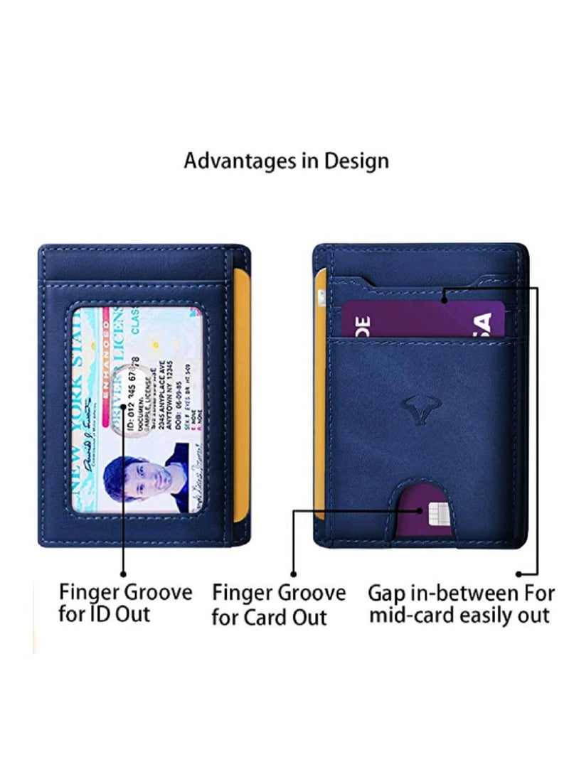 Genuine Leather Slim Wallet RFID Blocking Skinny Minimal Thin Front Pocket Wallet Sleeve Card Holder for Men 7 Card Slots 1 ID Window