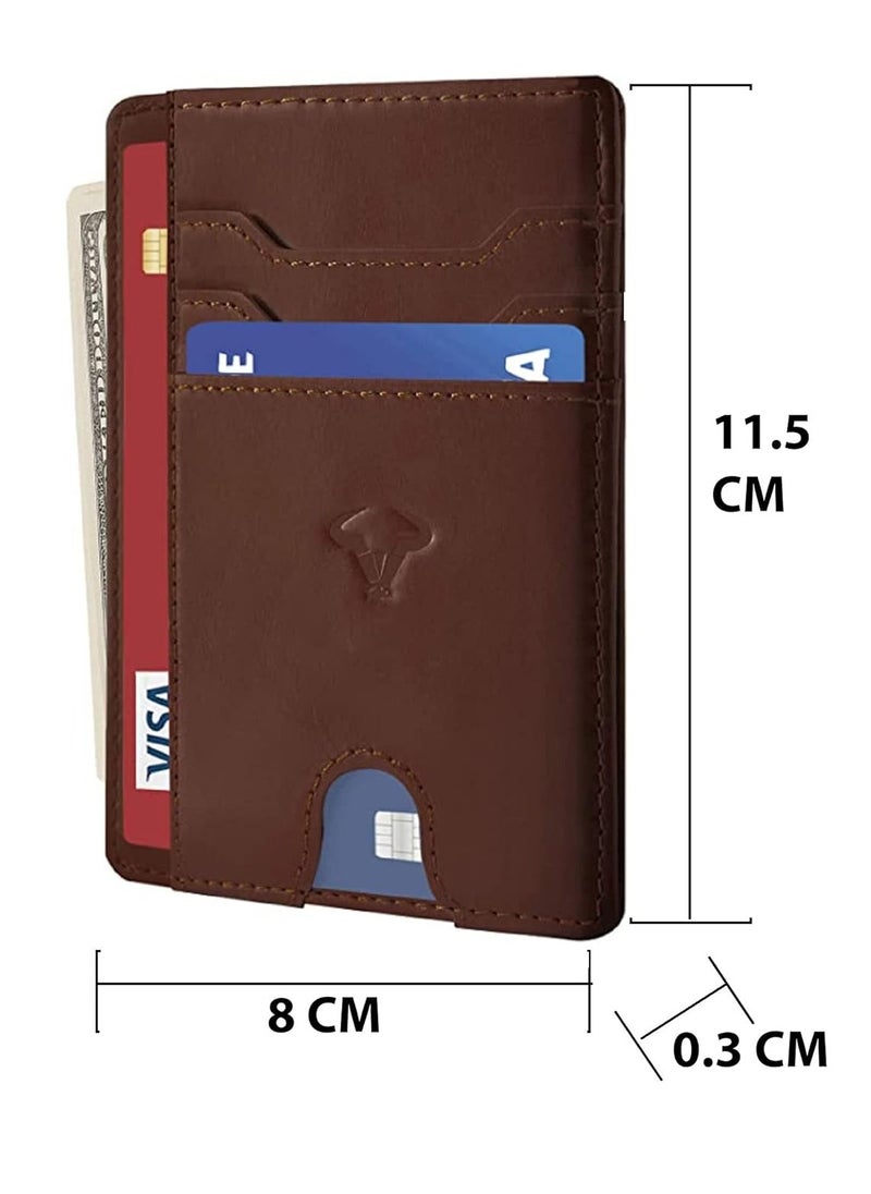 Genuine Leather Slim Wallet RFID Blocking Skinny Minimal Thin Front Pocket Wallet Sleeve Card Holder for Men 7 Card Slots 1 ID Window