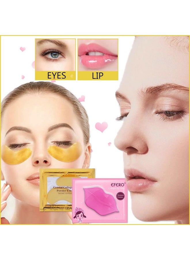 30 Pairs Lip Masks & Eye Mask,24K Gold Gel Crystal Collagen Eye Patches For Puffy Eyes,Effectively Nourishes,Moisturizing& Reducing Fine Lines Dark Circleeye Patches For Women Men