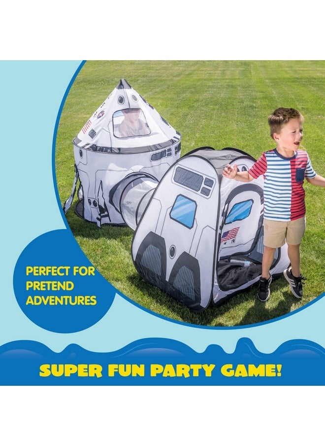 White Rocket Ship Pop Up Play Tent With Tunnel And Playhouse Kids Indoor Outdoor Spaceship Tent Set