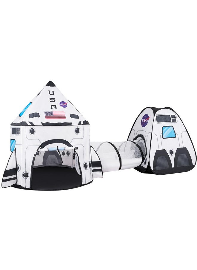 White Rocket Ship Pop Up Play Tent With Tunnel And Playhouse Kids Indoor Outdoor Spaceship Tent Set