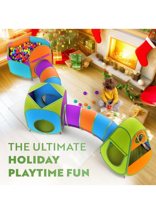 5-Piece Kids Pop Up Play Tent Crawl Tunnel And Ball Pit With Basketball Hoop Playhouse For Boys, Girls, Babies, And Toddlers (Purple, Orange, Yellow, Red, Blue)