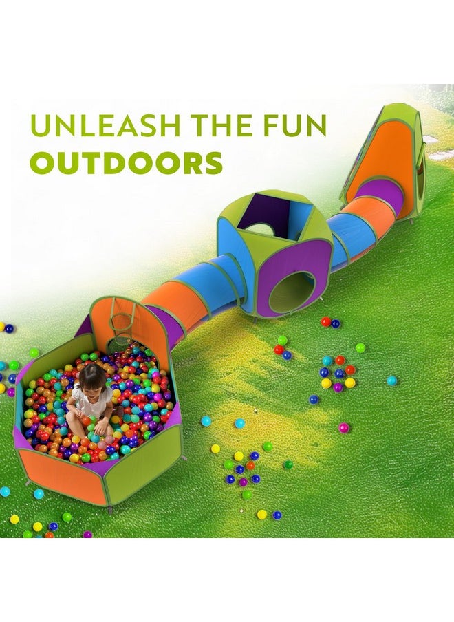 5-Piece Kids Pop Up Play Tent Crawl Tunnel And Ball Pit With Basketball Hoop Playhouse For Boys, Girls, Babies, And Toddlers (Purple, Orange, Yellow, Red, Blue)