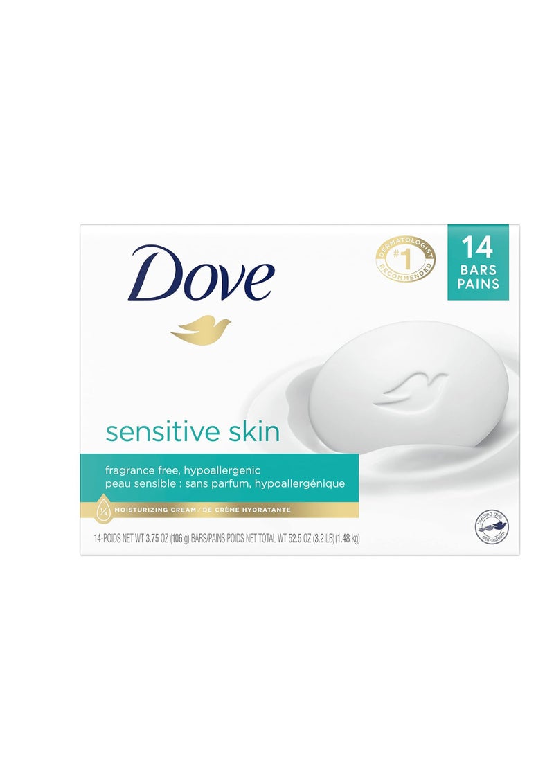 Dove Beauty Bar More Moisturizing Than Bar Soap for Softer Skin, Fragrance-Free, Hypoallergenic Beauty Bar Sensitive Skin With Gentle Cleanser 3.75 oz 14 Bars