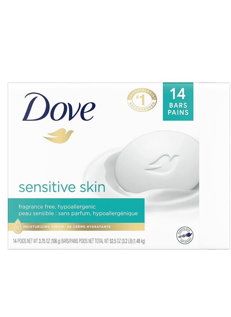 Dove Beauty Bar More Moisturizing Than Bar Soap for Softer Skin, Fragrance-Free, Hypoallergenic Beauty Bar Sensitive Skin With Gentle Cleanser 3.75 oz 14 Bars