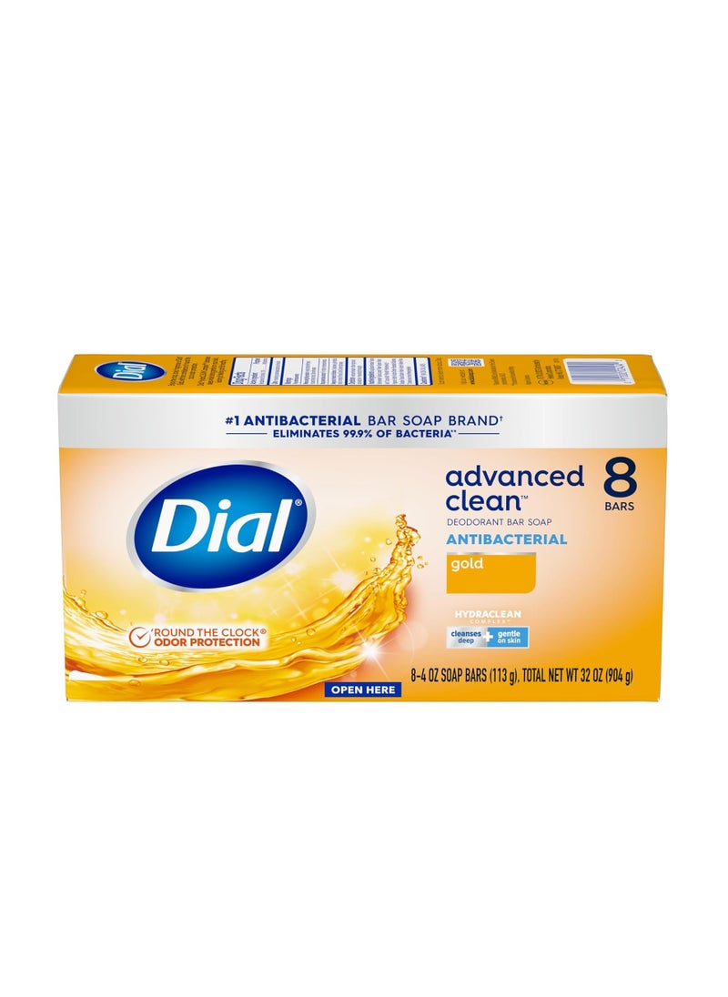 Dial Antibacterial Deodorant Bar Soap, Advanced Clean, Gold, 4 Oz, 32 Bars