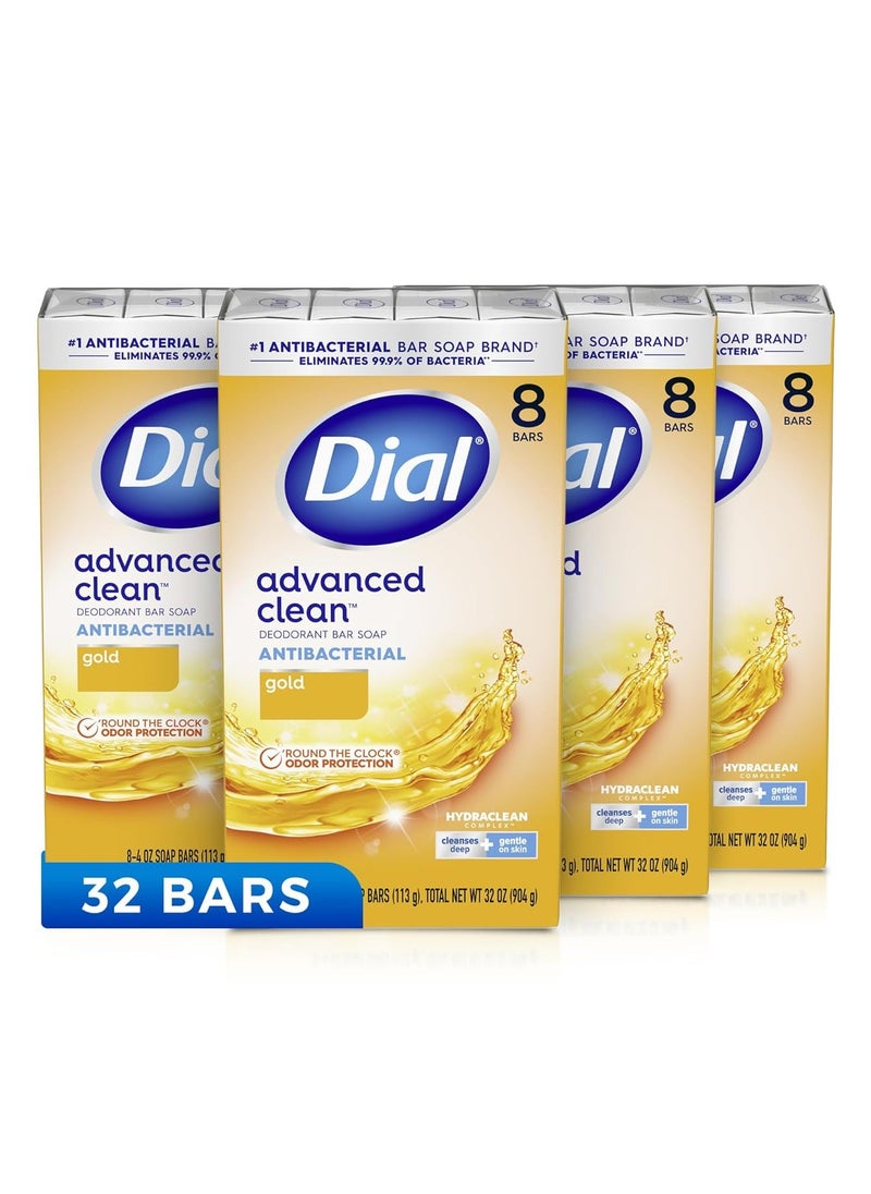 Dial Antibacterial Deodorant Bar Soap, Advanced Clean, Gold, 4 Oz, 32 Bars