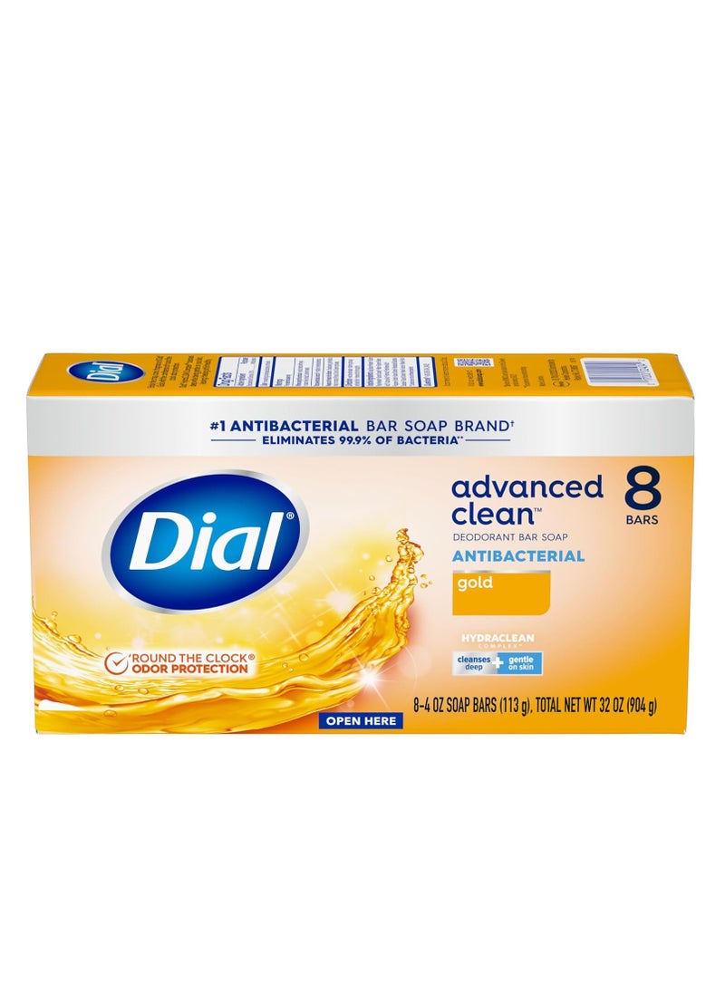 Dial Antibacterial Deodorant Bar Soap, Advanced Clean, Gold, 4 Oz, 32 Bars