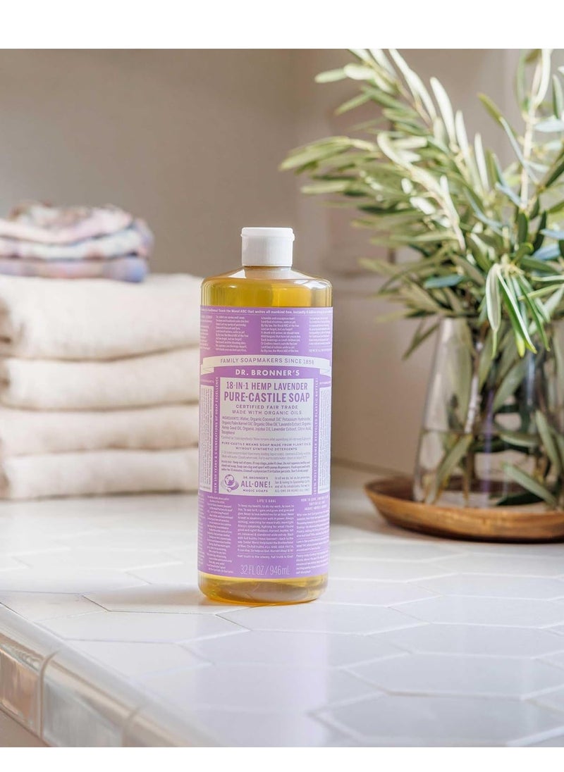 Dr. Bronner's Pure Castile Liquid Soap - Made with Regenerative Organic Certified Oils - 18-in-1 Uses for Face, Body, Hand, Hair- Gentle on Sensitive Skin - All Natural Body Wash- Lavender,32oz