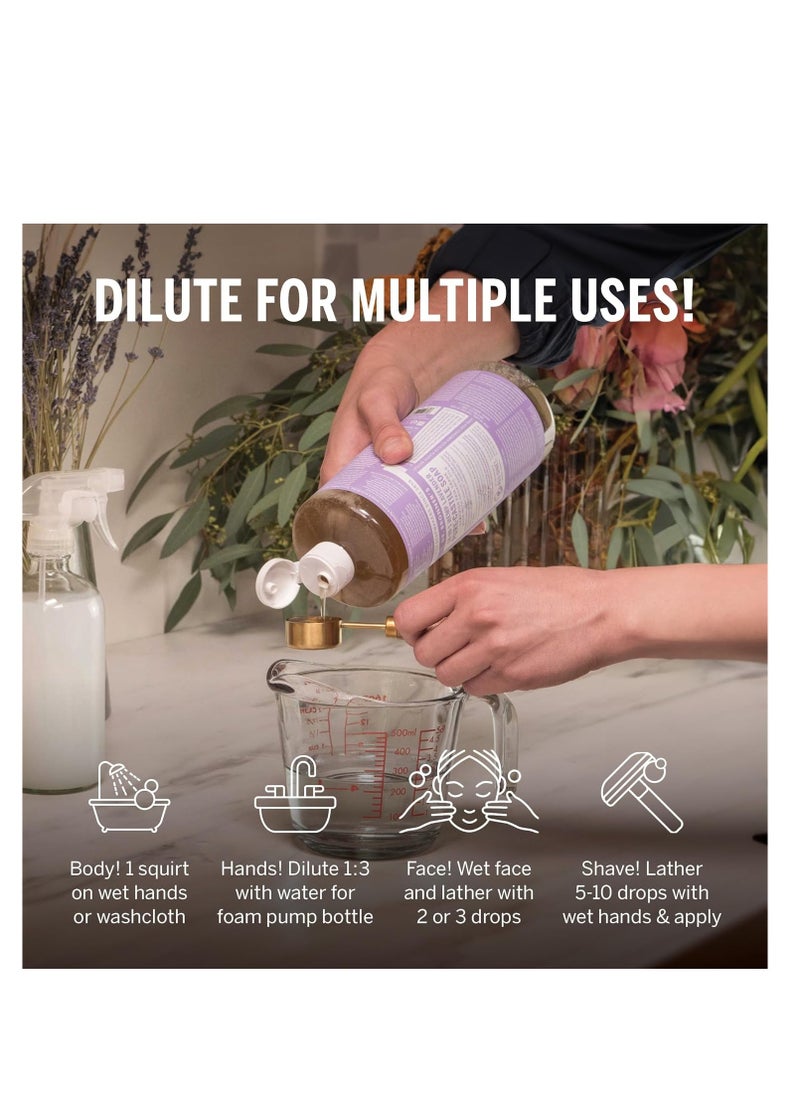 Dr. Bronner's Pure Castile Liquid Soap - Made with Regenerative Organic Certified Oils - 18-in-1 Uses for Face, Body, Hand, Hair- Gentle on Sensitive Skin - All Natural Body Wash- Lavender,32oz