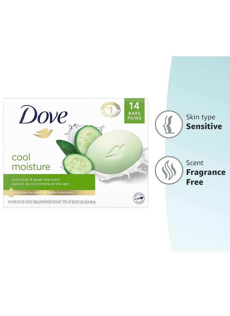 Dove Skin Care Beauty Bar For Softer Skin Cucumber and Green Tea More Moisturizing Than Bar Soap 3.75 oz, 14 Bars