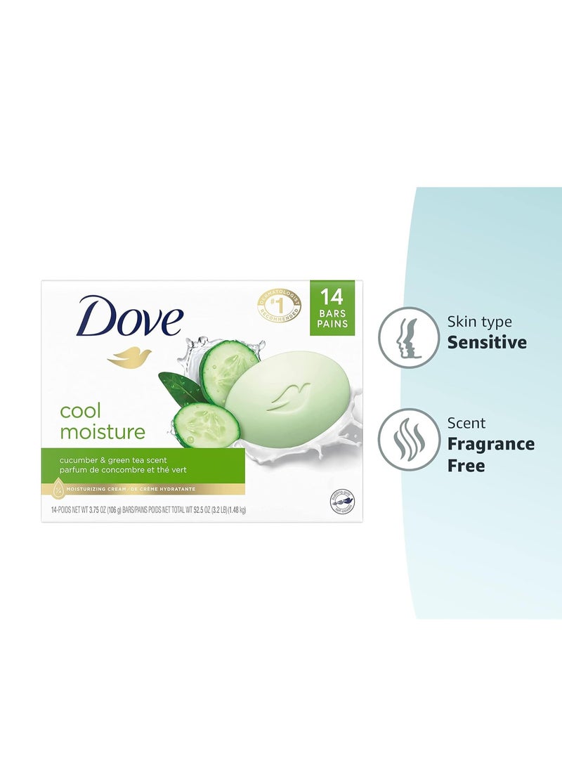 Dove Skin Care Beauty Bar For Softer Skin Cucumber and Green Tea More Moisturizing Than Bar Soap 3.75 oz, 14 Bars