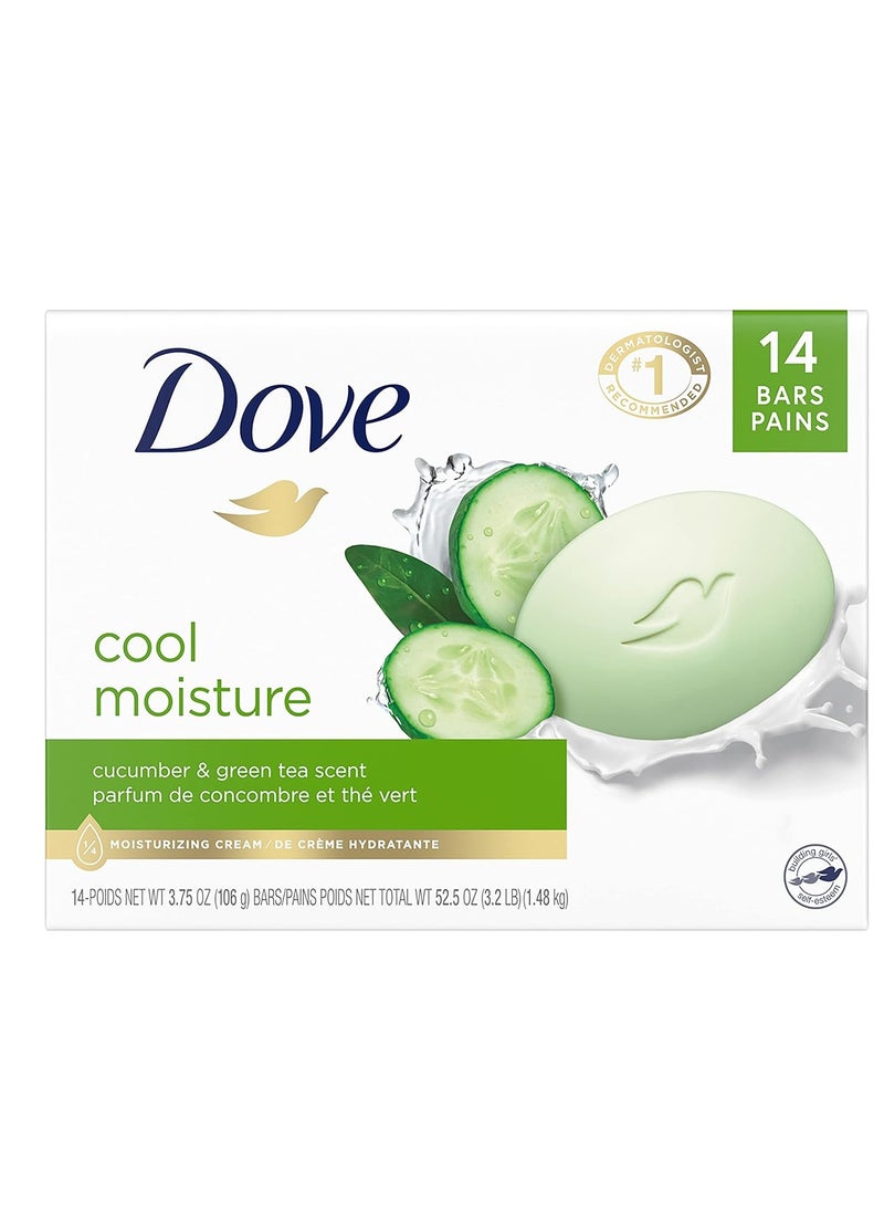 Dove Skin Care Beauty Bar For Softer Skin Cucumber and Green Tea More Moisturizing Than Bar Soap 3.75 oz, 14 Bars