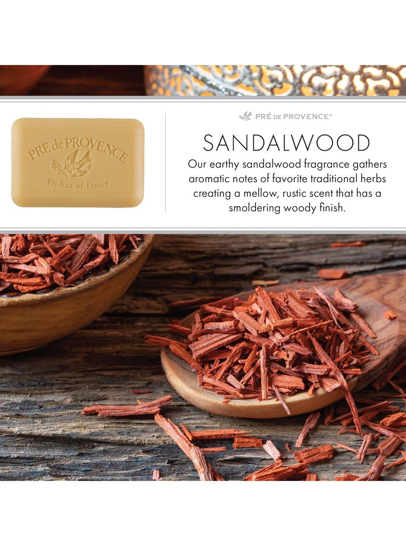 Pre de Provence Artisanal Soap Bar, Enriched with Organic Shea Butter, Natural French Skincare, Quad Milled for Rich Smooth Lather, Sandalwood, 8.8 Ounce