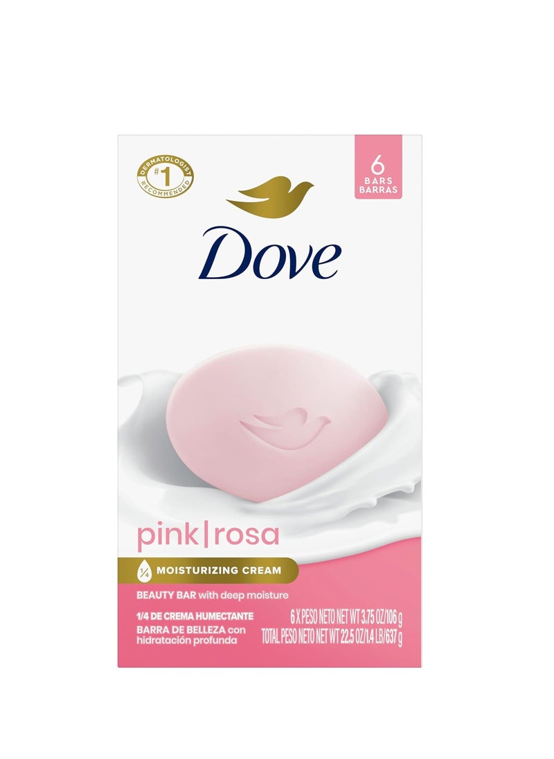 Dove Beauty Bar Soap Pink Rosa 6 Count for Soft, Smooth Skin, Cleans & Moisturizes 3.75 oz