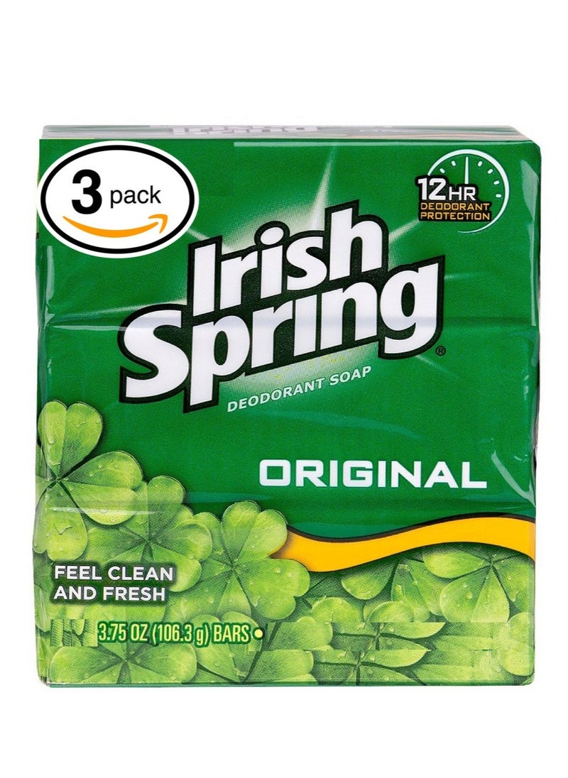 (PACK OF 3 BARS) Irish Spring ORIGINAL SCENT Bar Soap for Men& Women. 12-HOUR ODOR / DEODORANT PROTECTION! For Healthy Feeling Skin. Great for Hands, Face & Body! (3 Bars, 3.75oz Each Bar)