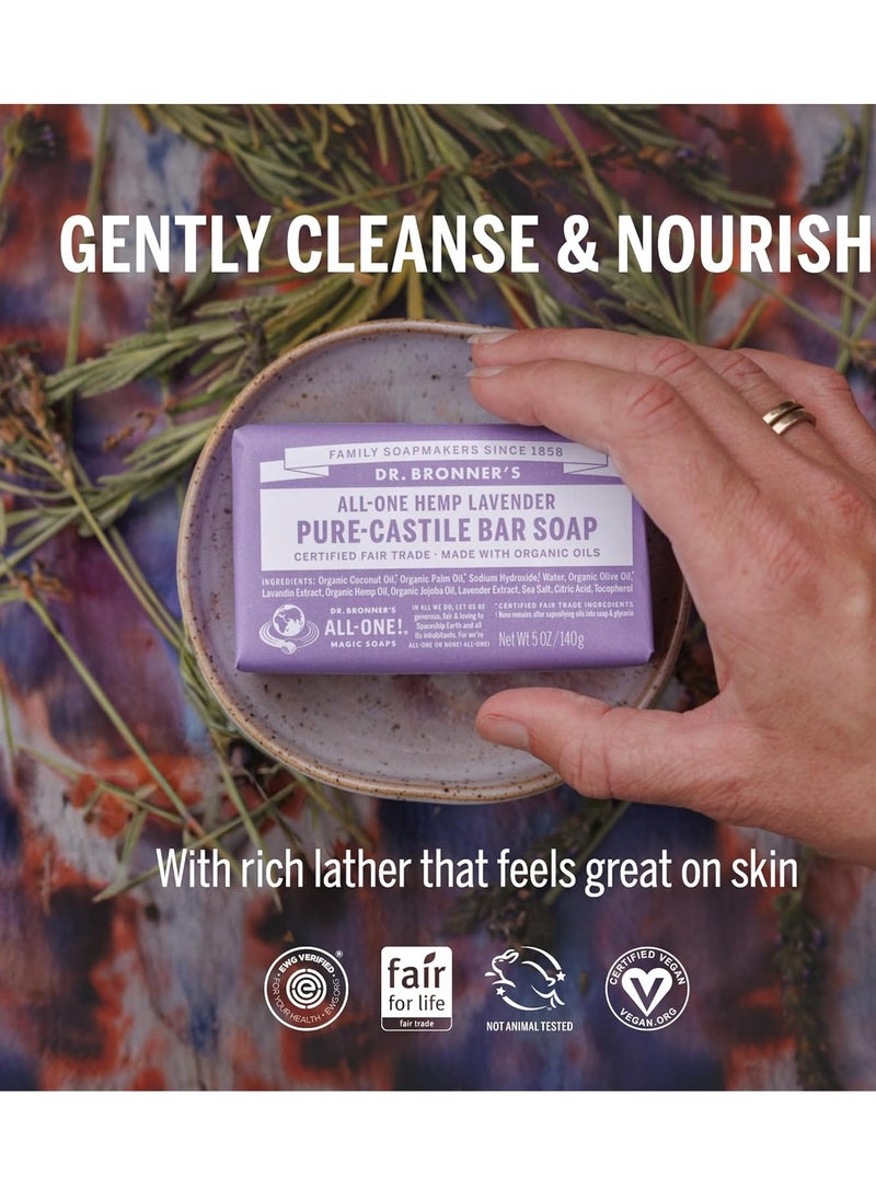 Dr. Bronner's Pure-Castile Bar Soap - Made with Regenerative Certified Organic Oils - For Face, Body, Hair- Gentle on Sensitive Skin - All Natural Soap Bar for Men & Women - Lavender, 2 pack, 32oz