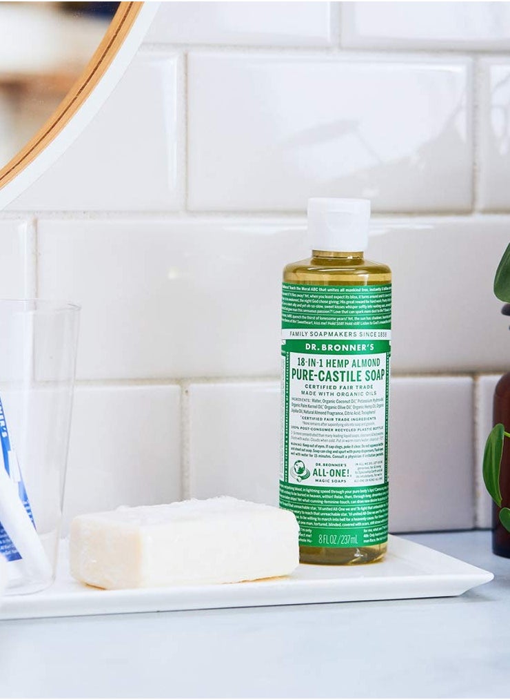 Dr. Bronner's - Pure-Castile Liquid Soap (Almond, 8 ounce) - Made with Organic Oils, 18-in-1 Uses: Face, Body, Hair, Laundry, Pets and Dishes, Concentrated, Vegan, Non-GMO