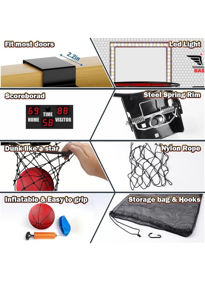 2 Player Basketball Hoop Indoor, Over The Door Mini Basketball Hoop Indoor With Scoreboard, 4 Balls, Pump, Dual Shot Electric Basketball Toy Gifts For Kids Boys Girls Bedroom Office Outdoor Pool