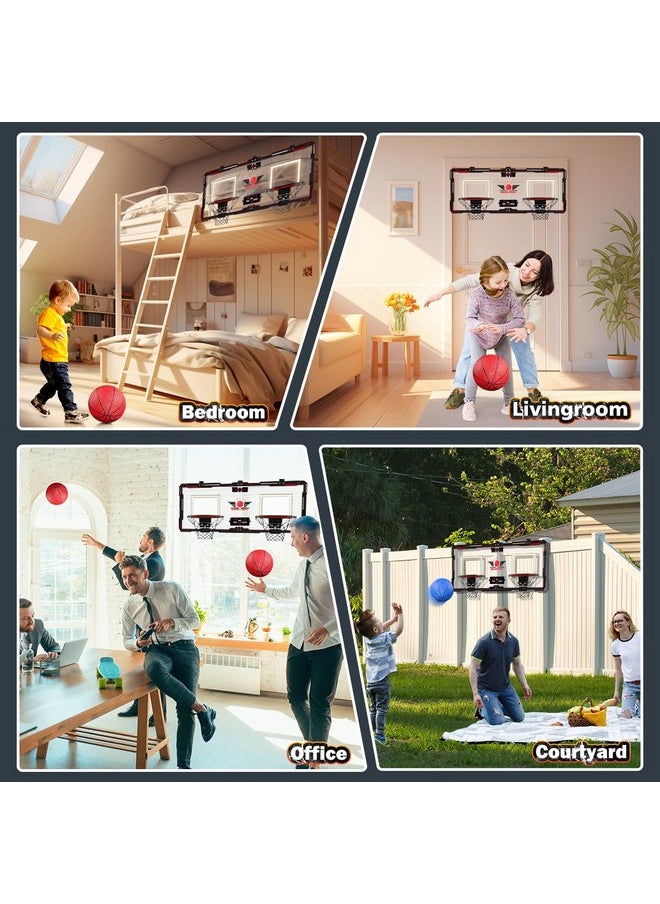 2 Player Basketball Hoop Indoor, Over The Door Mini Basketball Hoop Indoor With Scoreboard, 4 Balls, Pump, Dual Shot Electric Basketball Toy Gifts For Kids Boys Girls Bedroom Office Outdoor Pool