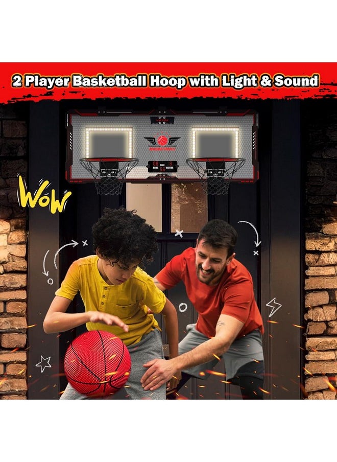 2 Player Basketball Hoop Indoor, Over The Door Mini Basketball Hoop Indoor With Scoreboard, 4 Balls, Pump, Dual Shot Electric Basketball Toy Gifts For Kids Boys Girls Bedroom Office Outdoor Pool