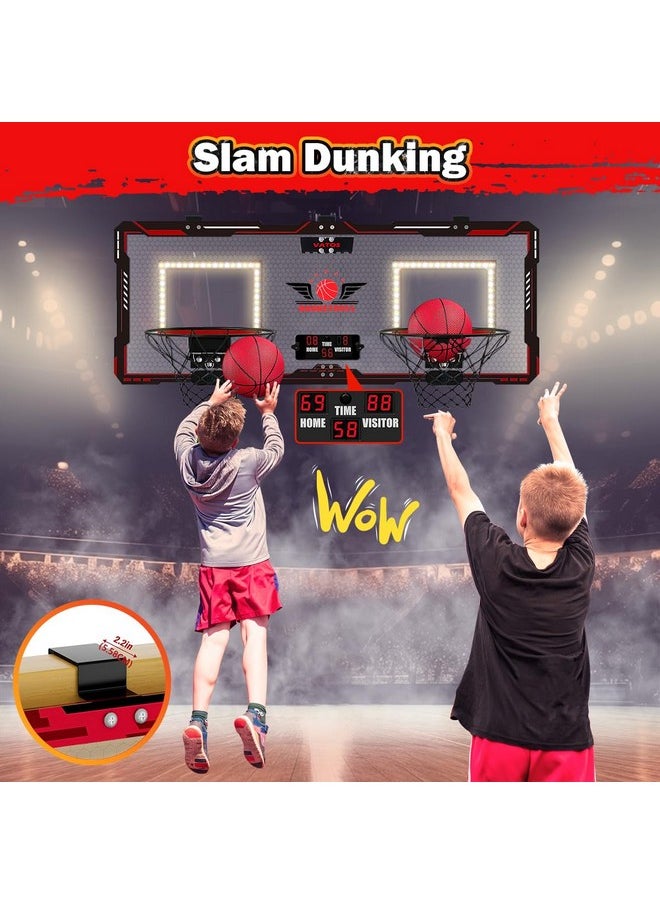 2 Player Basketball Hoop Indoor, Over The Door Mini Basketball Hoop Indoor With Scoreboard, 4 Balls, Pump, Dual Shot Electric Basketball Toy Gifts For Kids Boys Girls Bedroom Office Outdoor Pool