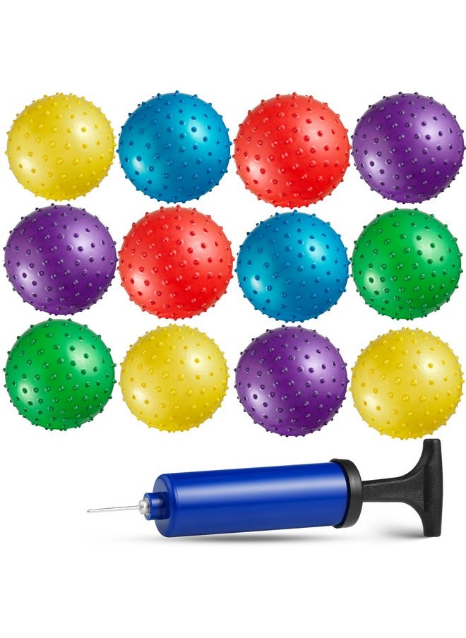 Mini Knobby Balls - (Pack Of 12) Bulk 5 Inch Sensory Balls And Spiky Massage Stress Balls With Pump, Fun Bouncy Ball Party Favors