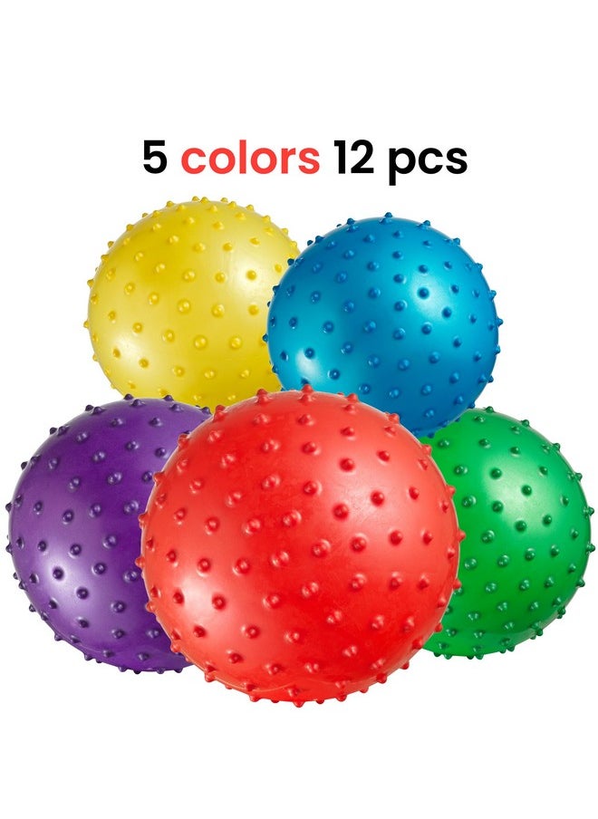 Mini Knobby Balls - (Pack Of 12) Bulk 5 Inch Sensory Balls And Spiky Massage Stress Balls With Pump, Fun Bouncy Ball Party Favors