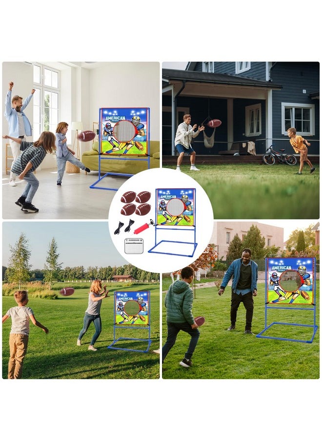 Football Toss Target Games With 4 Inflatable Footballs - Indoor Outdoor Backyard Throwing Sport Toy For Kids, Football Passing Targets Party Game For Boys Girls And Family Fun Play