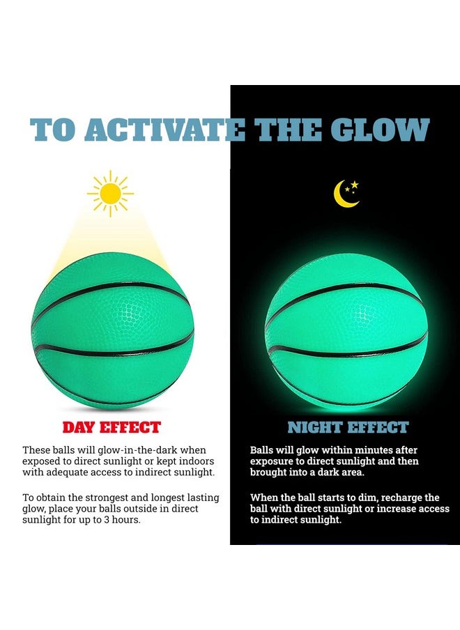 Glow In The Dark Basketball, Pack Of 2 - Mini Basketball Toys For Indoor Or Outdoor Play - Soft, Lightweight, Easy Grip And Durable Design - Ideal For Nighttime Fun - Green, 5-Inch Diameter