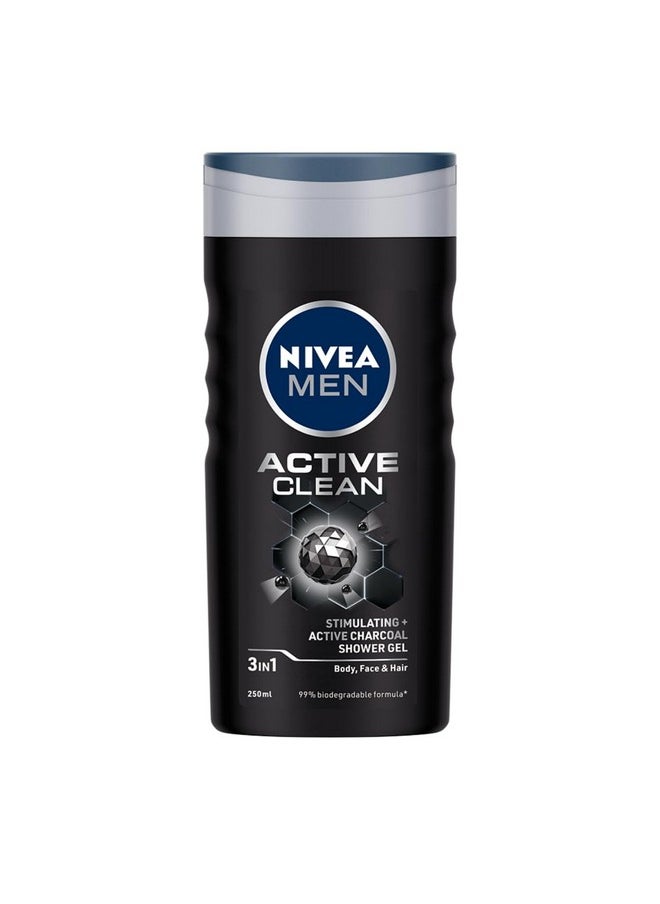 Body Wash, Active Clean With Active Charcoal, Shower Gel For Body, Face & Hair, 250 Ml