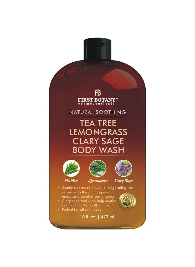 , All Natural Body Wash, Fights Body Odor, Athlete'S Foot, Jock Itch, Dandruff, Acne, Eczema, Shower Gel For Women & Men, Skin Cleanser -16 Fl Oz (Tea Tree, Lemon Grass, Clary Sage)