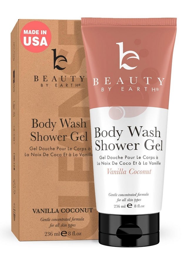 Vanilla Coconut Natural Shower Gel Body Wash - Usa Made With Organic Ingredients, Moisturizing Natural Body Wash For Women, Gentle & Non Toxic Daily Wash For Sensitive Skin, Clean Body Soap Liquid