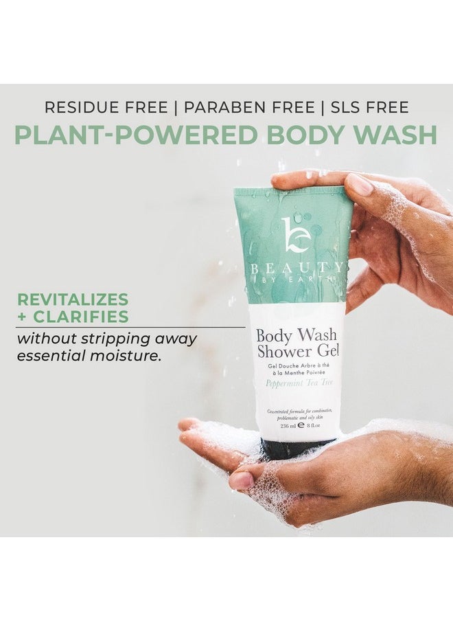 Peppermint Tea Tree Oil Shower Gel Body Wash - Made In Usa With Organic Ingredients, Mens Body Soap Liquid, Moisturizing Natural Body Wash For Men & Women, Non Toxic Body Wash