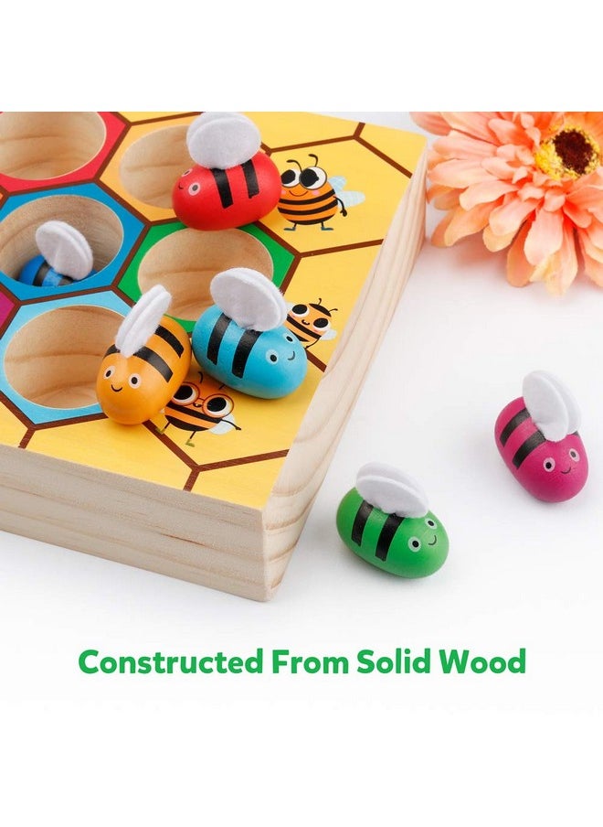 Toddler Fine Motor Skill Toy, Clamp Bee To Hive Matching Game, Montessori Wooden Color Sorting Puzzle, Early Learning Preschool Educational Gift Toy For 3 4 5 Years Old Kids