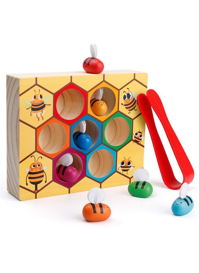 Toddler Fine Motor Skill Toy, Clamp Bee To Hive Matching Game, Montessori Wooden Color Sorting Puzzle, Early Learning Preschool Educational Gift Toy For 3 4 5 Years Old Kids