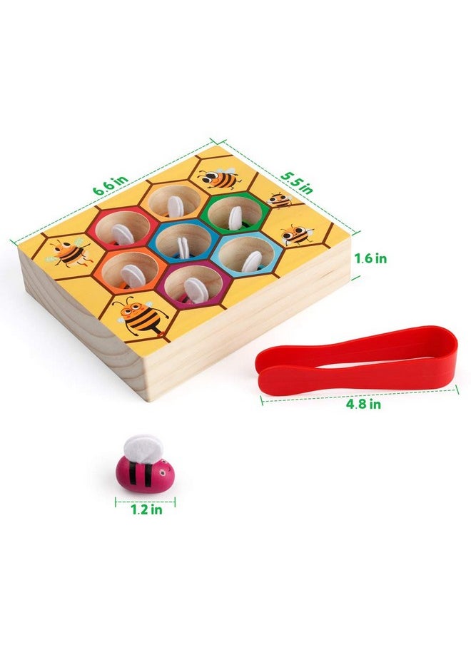 Toddler Fine Motor Skill Toy, Clamp Bee To Hive Matching Game, Montessori Wooden Color Sorting Puzzle, Early Learning Preschool Educational Gift Toy For 3 4 5 Years Old Kids