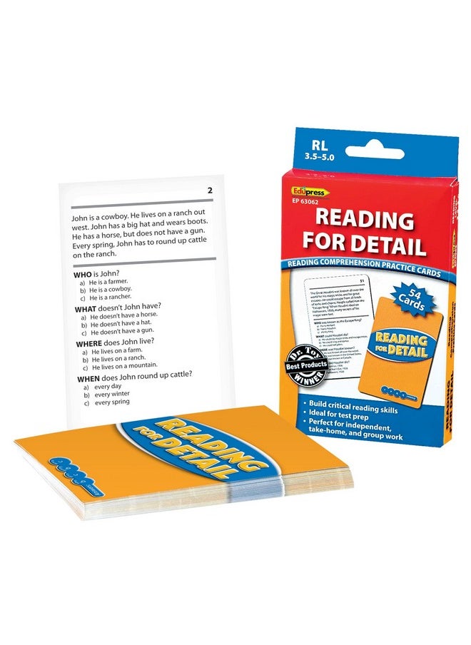 Reading For Detail Practice Cards, Levels 3.5-5.0,Blue