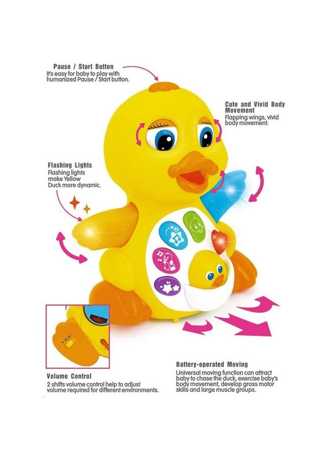 Musical Flapping Yellow Duck Interactive Action Educational Learning Walking Light Up Dancing Toy For 1 Year Old Baby Toddler Infant