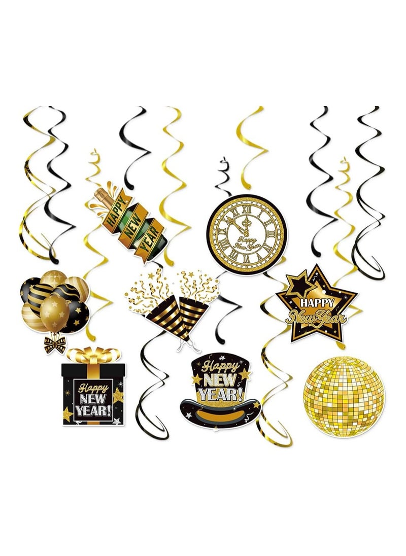 2025 Happy New Year Hanging Swirls 2025 New Years Eve Party Decoration Swirls  for New Year (12Pcs Fully Assembled)