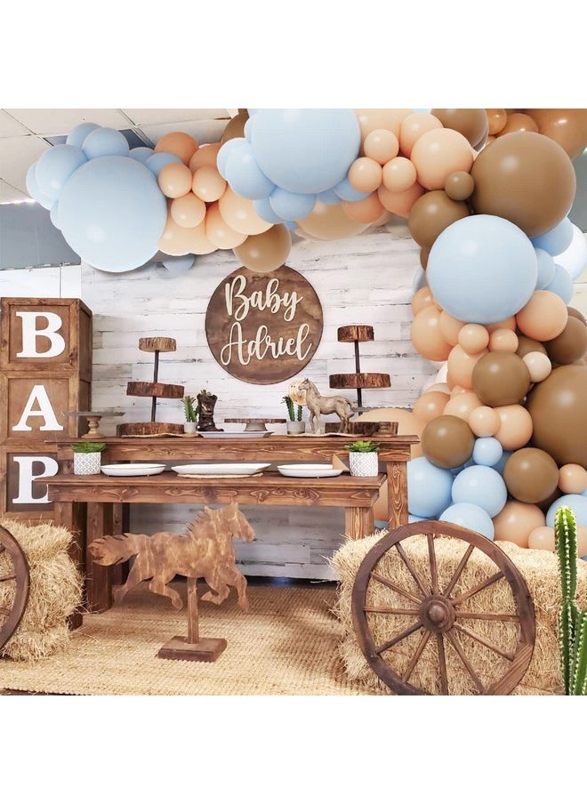 156Pcs Brown Blue Balloon Garland Arch Kit, Bear Baby Shower Decoration With Boho Brown Skin Color Blue Balloons For Gender Reveal And Birthday Party Decoration