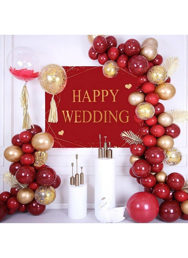 Red And Gold Balloons, 60 Pcs Burgundy Balloons, Ruby Red Balloons, Gold Confetti Balloons, Gold Metallic Balloons For Red And Gold Party Decorations, Burgundy Party Decorations