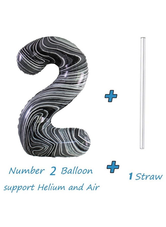 Number 2 Balloon For 2Nd Birthday Party Decoration, 40 Inch, Marble Agate Black