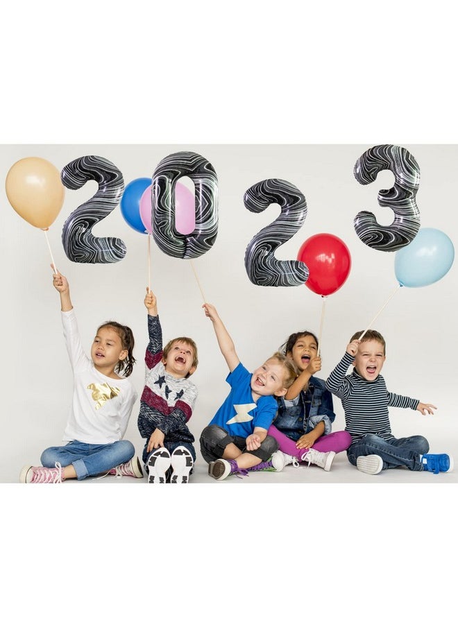 Number 2 Balloon For 2Nd Birthday Party Decoration, 40 Inch, Marble Agate Black