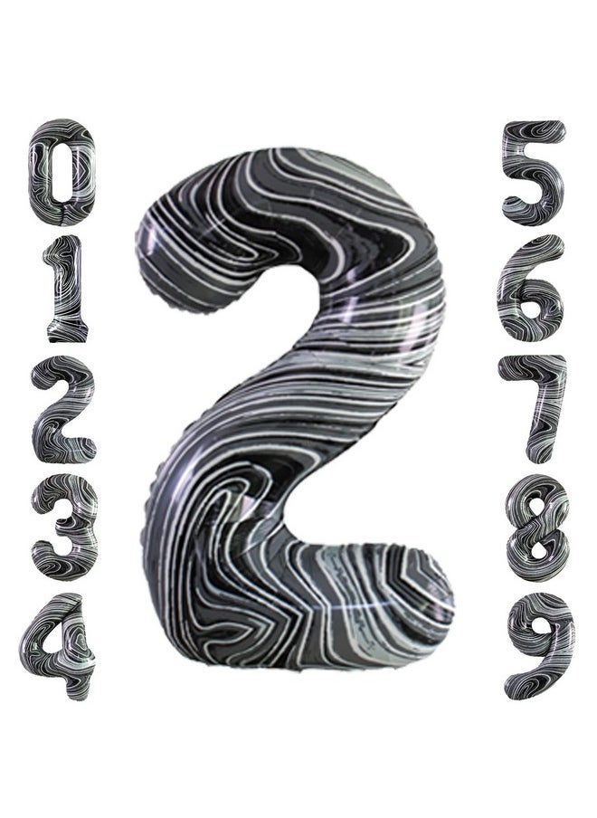 Number 2 Balloon For 2Nd Birthday Party Decoration, 40 Inch, Marble Agate Black