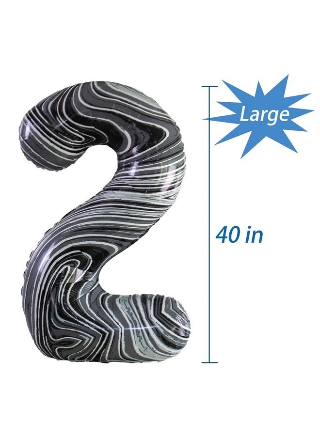 Number 2 Balloon For 2Nd Birthday Party Decoration, 40 Inch, Marble Agate Black