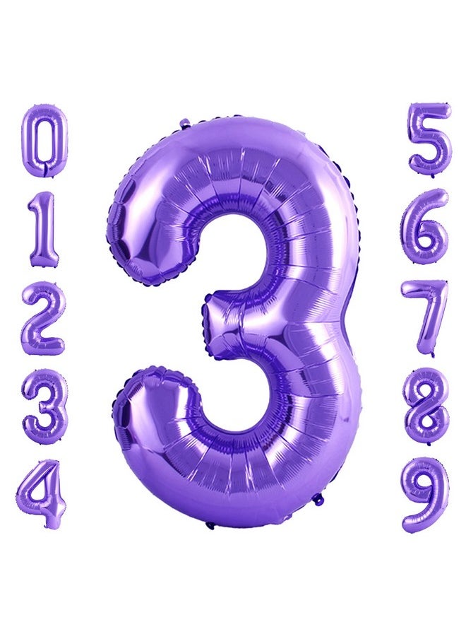 Number 3 Balloon For 3Rd Birthday Party Decoration, 40 Inch, Purple